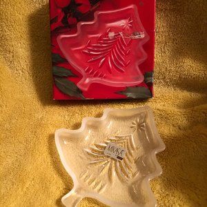 Mikasa Christmas Tree Frosted Crystal Candy Dish - NIB